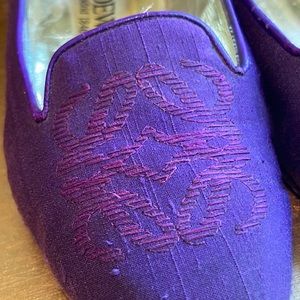 Loewe Monogram Loafers in Purple Embroidered Silk